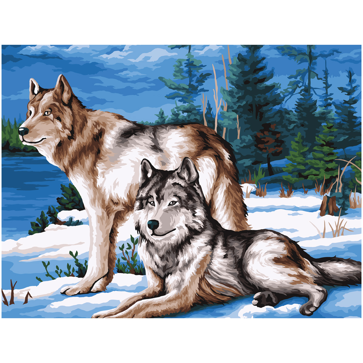Картина по номерам на холсте ТРИ СОВЫ "Волчья семья", 40*50, с акриловыми красками и кистями