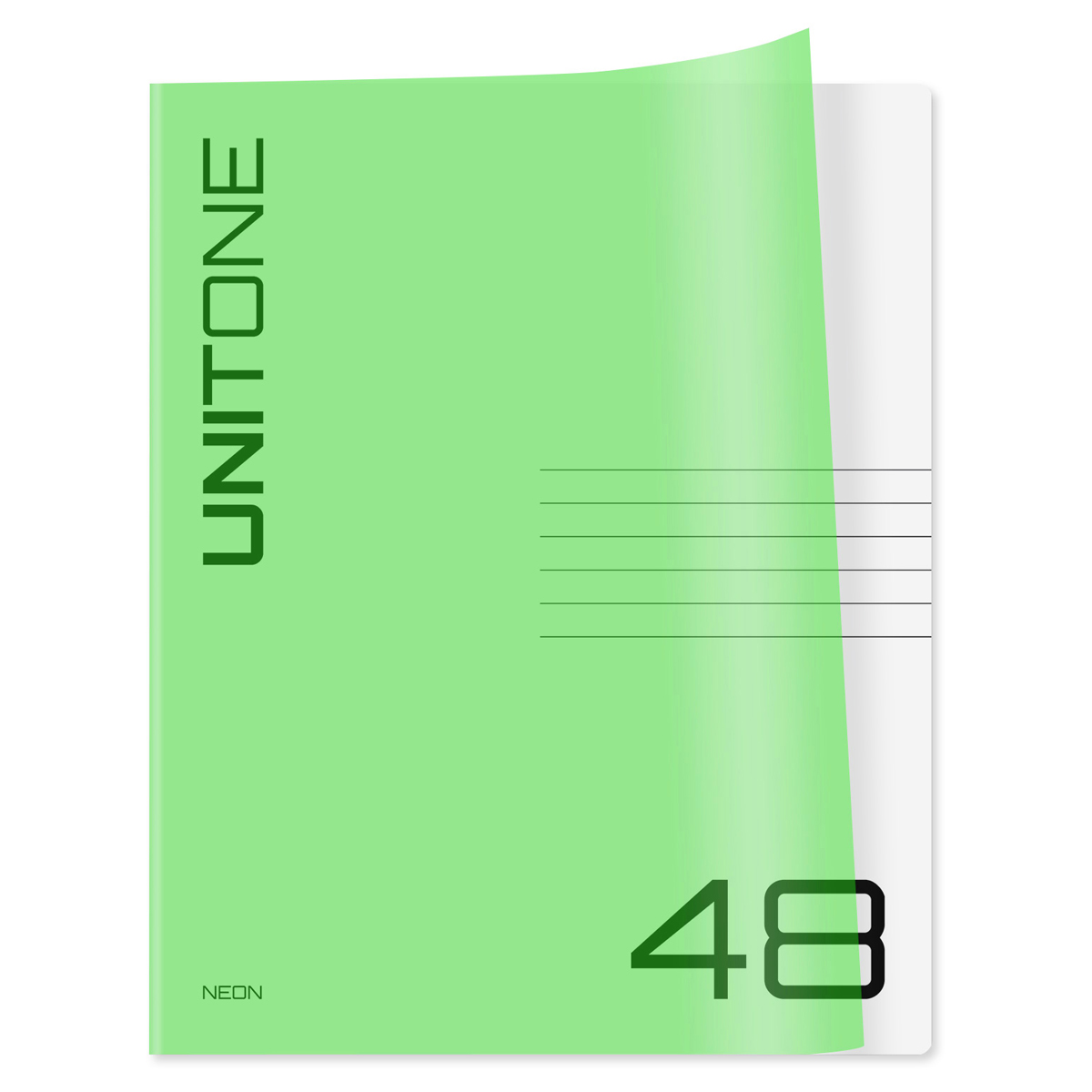 Тетрадь 48л. клетка BG "UniTone. Neon", пластиковая обложка, неон салатовый