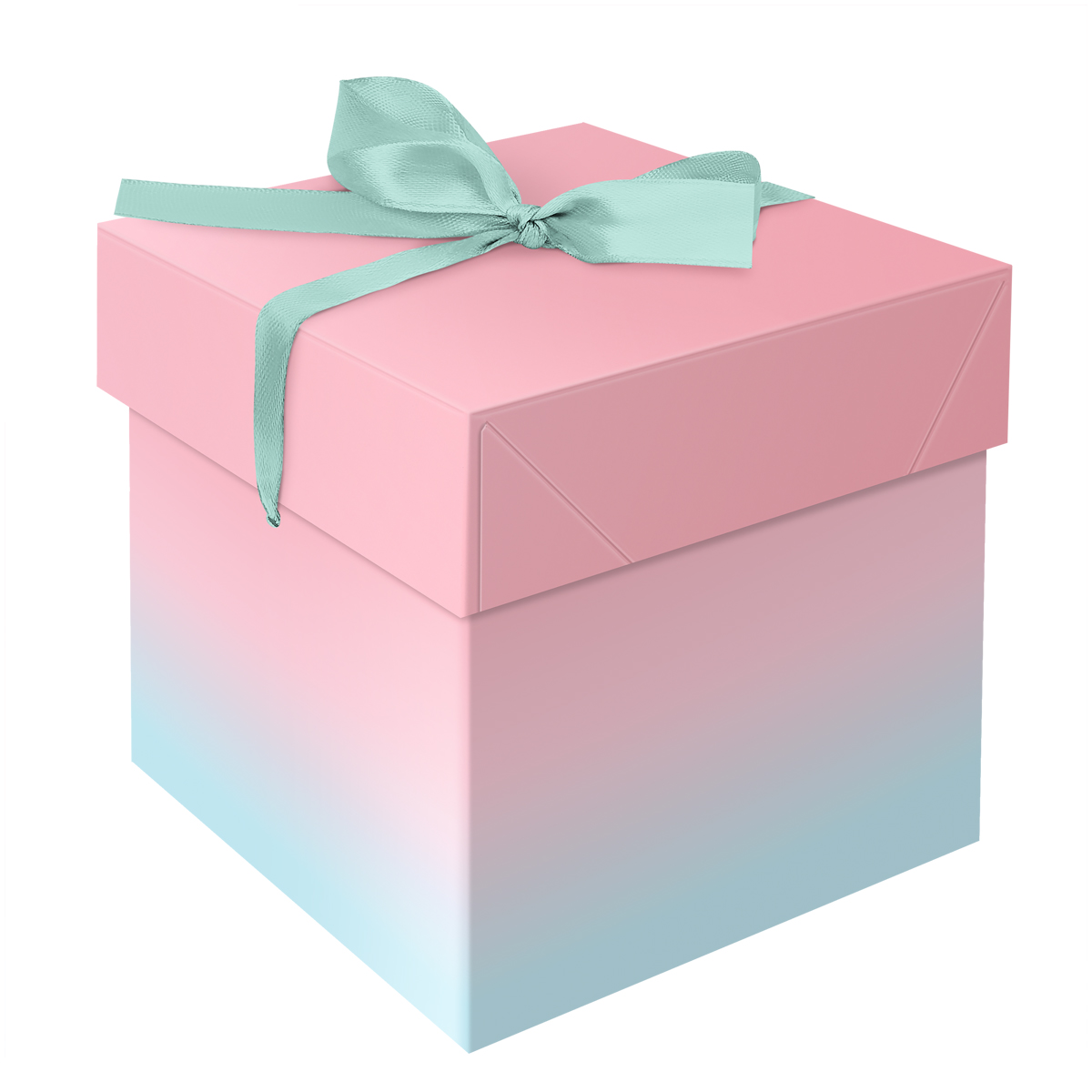 Коробка подарочная складная MESHU Duotone. Mint-Pink gradient, 15*15*15см, с лентой