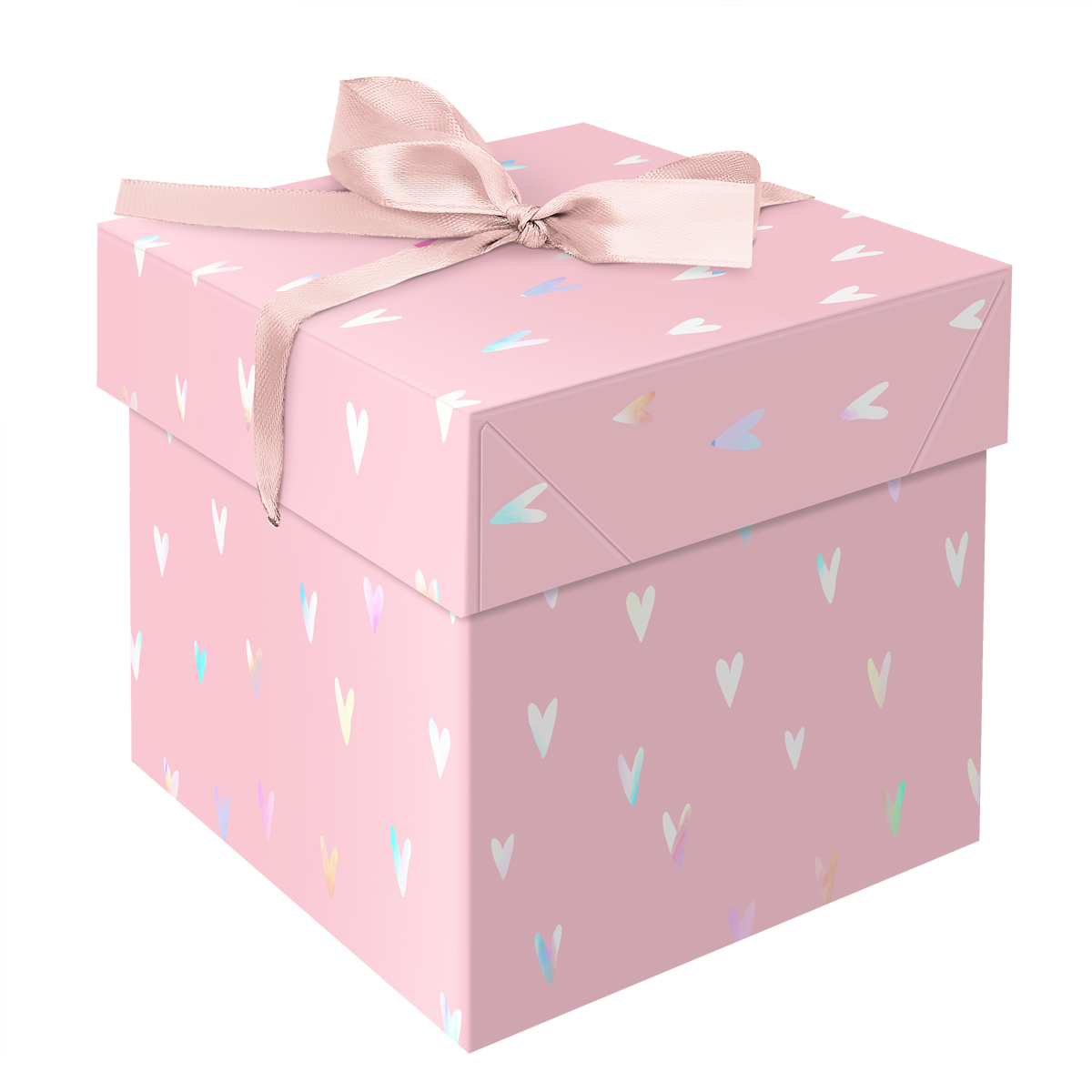 Коробка подарочная складная MESHU Hearts, 15*15*15см, с лентой, отд.фольгой