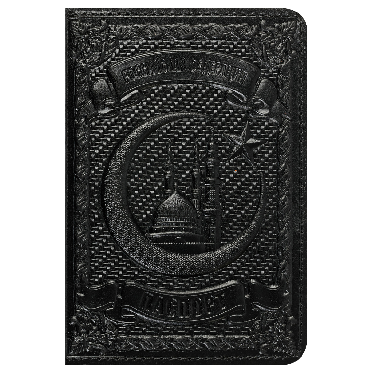 Обложка для паспорта Кожевенная мануфактура, нат. кожа, "Звезда и Полумесяц", черный