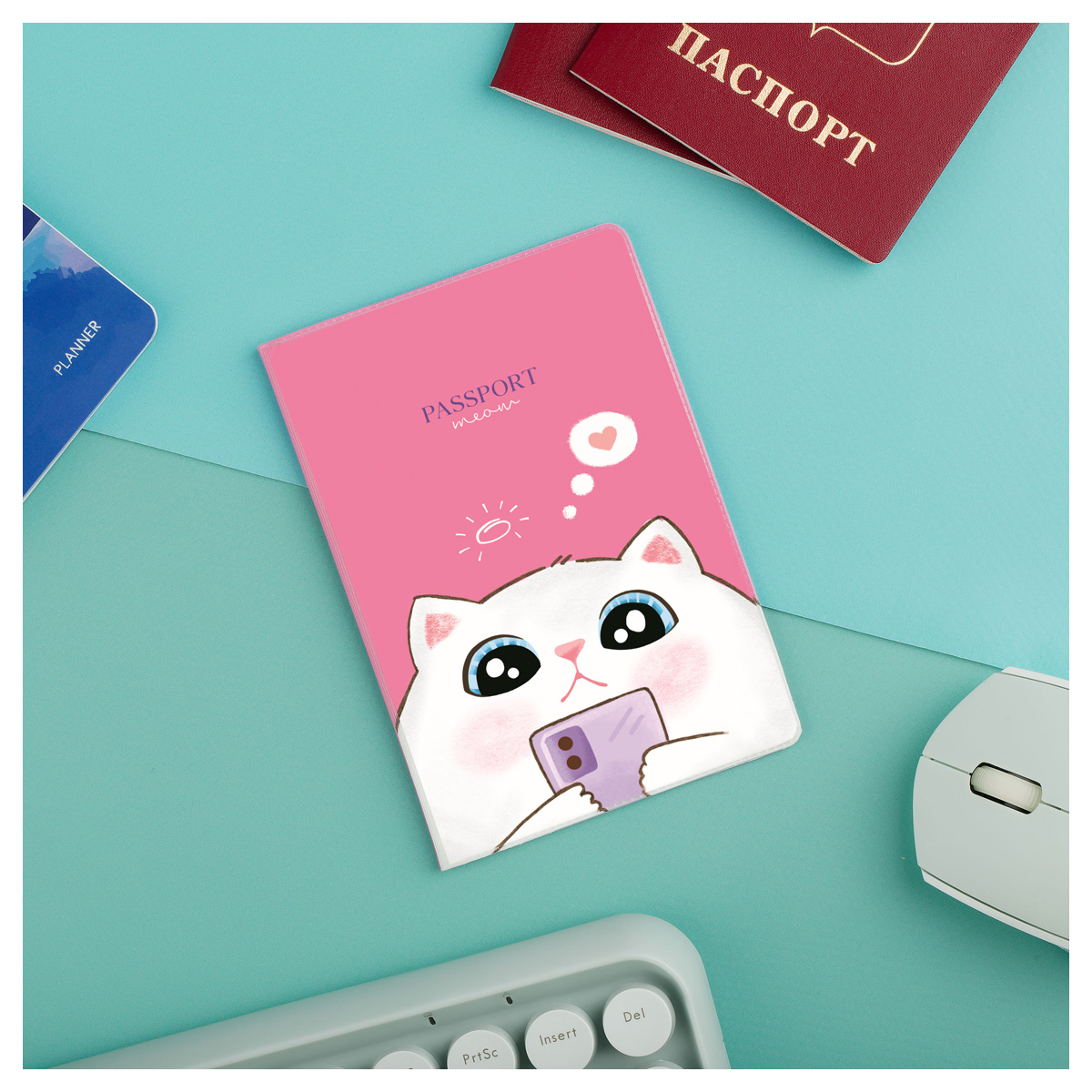 Обложка для паспорта MESHU Meow, ПВХ, 2 кармана