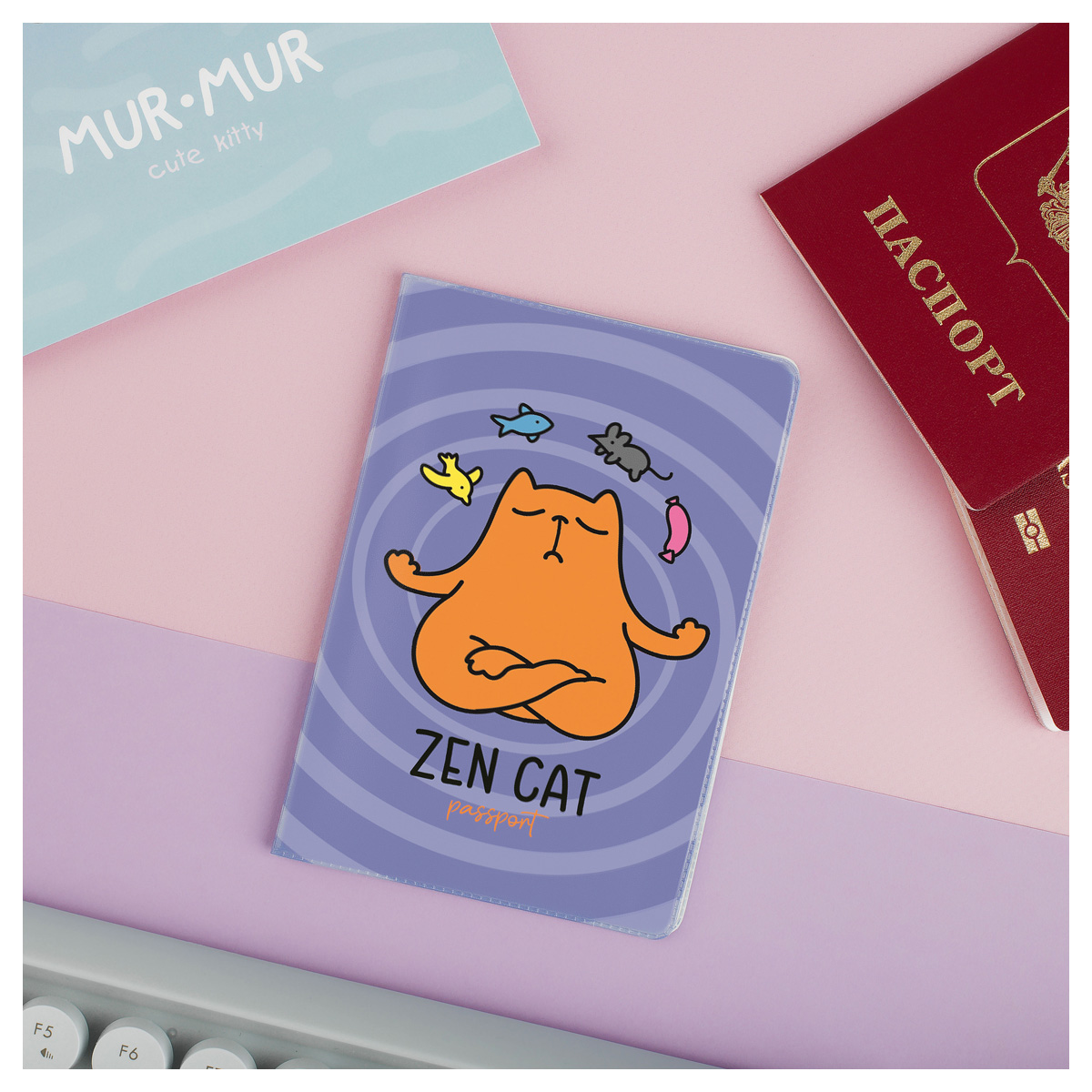 Обложка для паспорта MESHU Zen Cat, ПВХ, 2 кармана