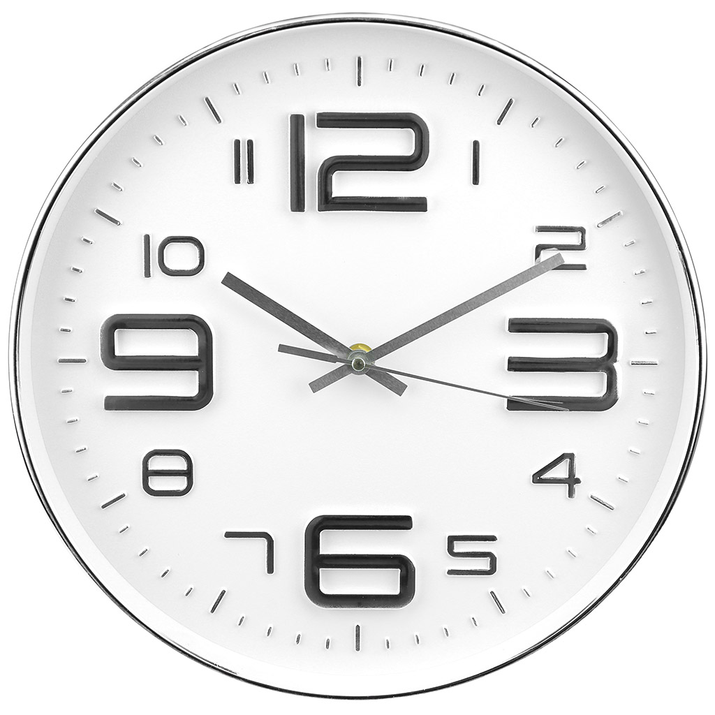 Часы настенные "Мадрид" д30х4,5см, мягкий ход, циферблат белый, пластм. серебро (Китай)