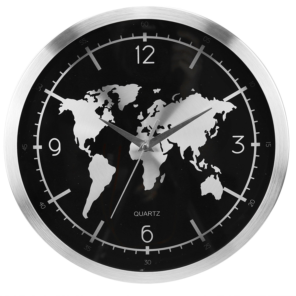 Часы настенные "Карта мира" д30,5х4см, мягкий ход, циферблат с деколью, нержавеющая сталь (Китай)