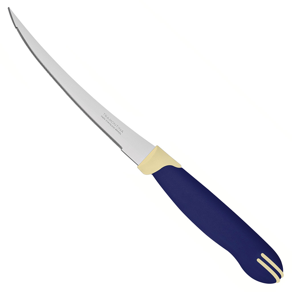 "Tramontina Multicolor" Нож для помидоров и цитрусовых 10см, пластмассовая ручка, с зубчиками, сине-белый, в блистере, набор 2шт (Бразилия)