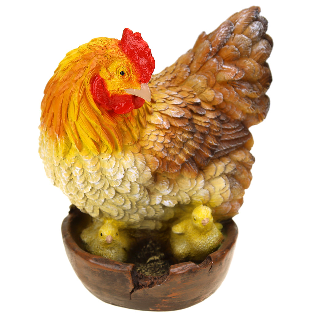 Скульптура-фигура для сада из полистоуна "Курочка с цыплятами в горшочке" 24х22см (Россия)