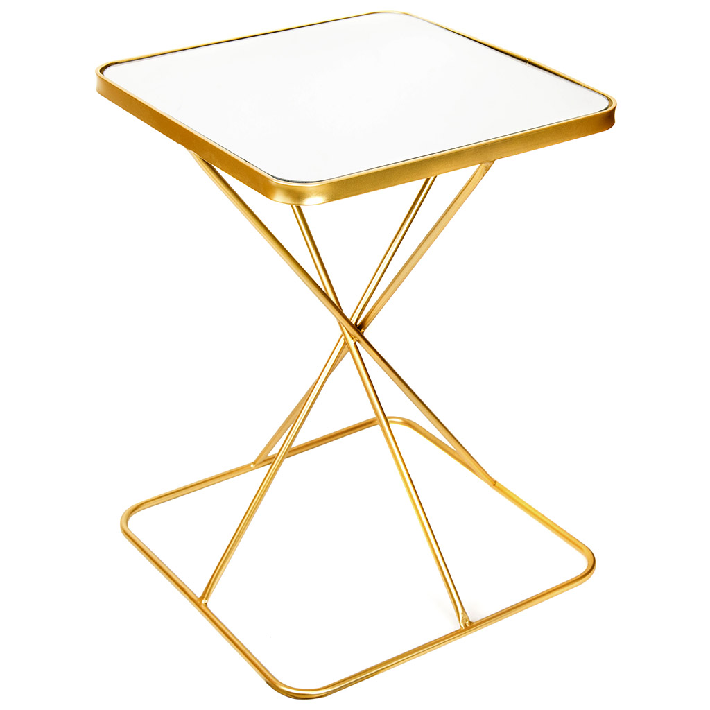 Дизайнерский стол 40х40см h55см, металлический каркас, порошковая матовая эмаль под золото, столешница - зеркальная (Китай)