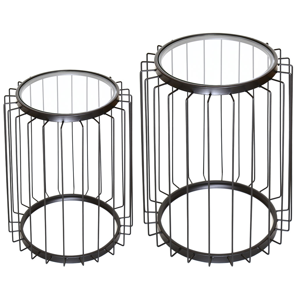 Дизайнерские столики, набор 2 штуки: д48см h53см, д37см h45см, металлический каркас, порошковая матовая эмаль, цвет черный, столешница, s7мм - стекло прозрачное (Китай)