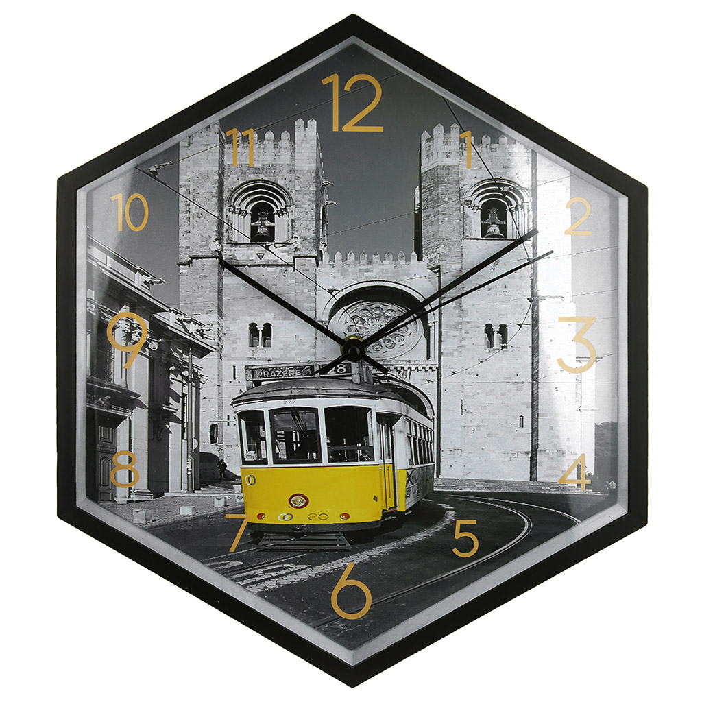 Часы настенные "Лиссабон" 30х34,5х4,5см, циферблат фотопечать, пластм. черный (Китай)