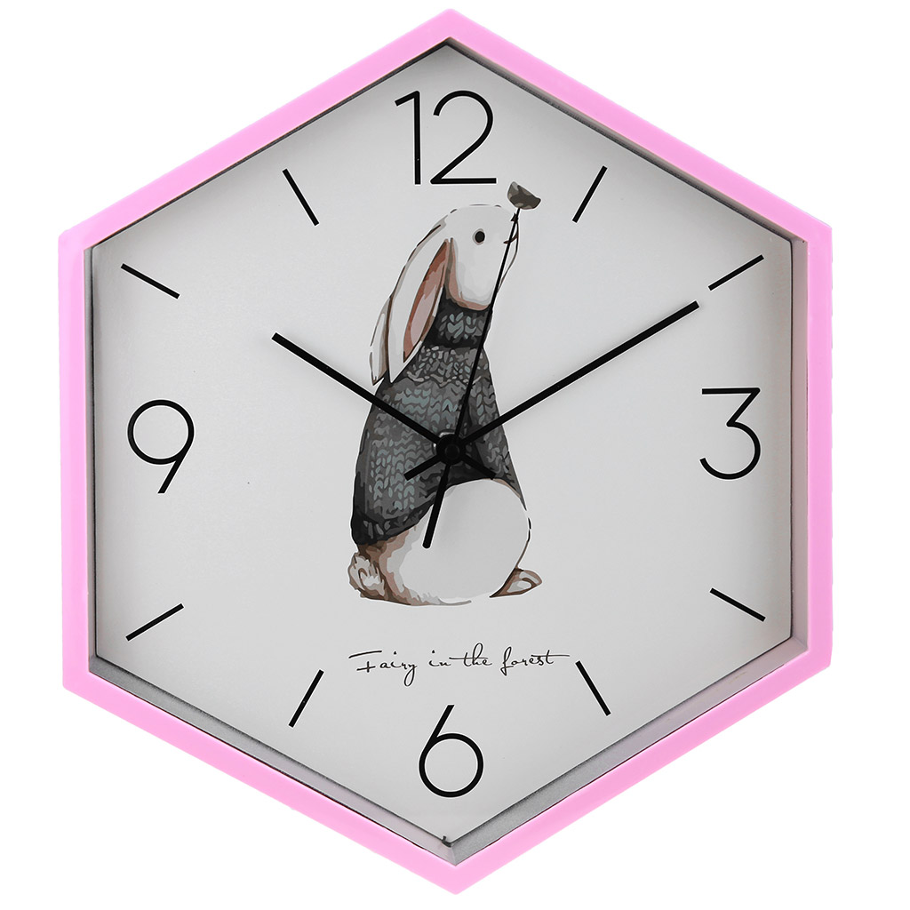 Часы настенные "Кролик" 30х34,5х4,5см, циферблат фотопечать, пластм. розовый (Китай)