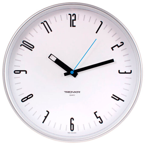 Часы настенные TROYKA 77777710, круг, белые, белая рамка, 30,5х30,5х3,5 см