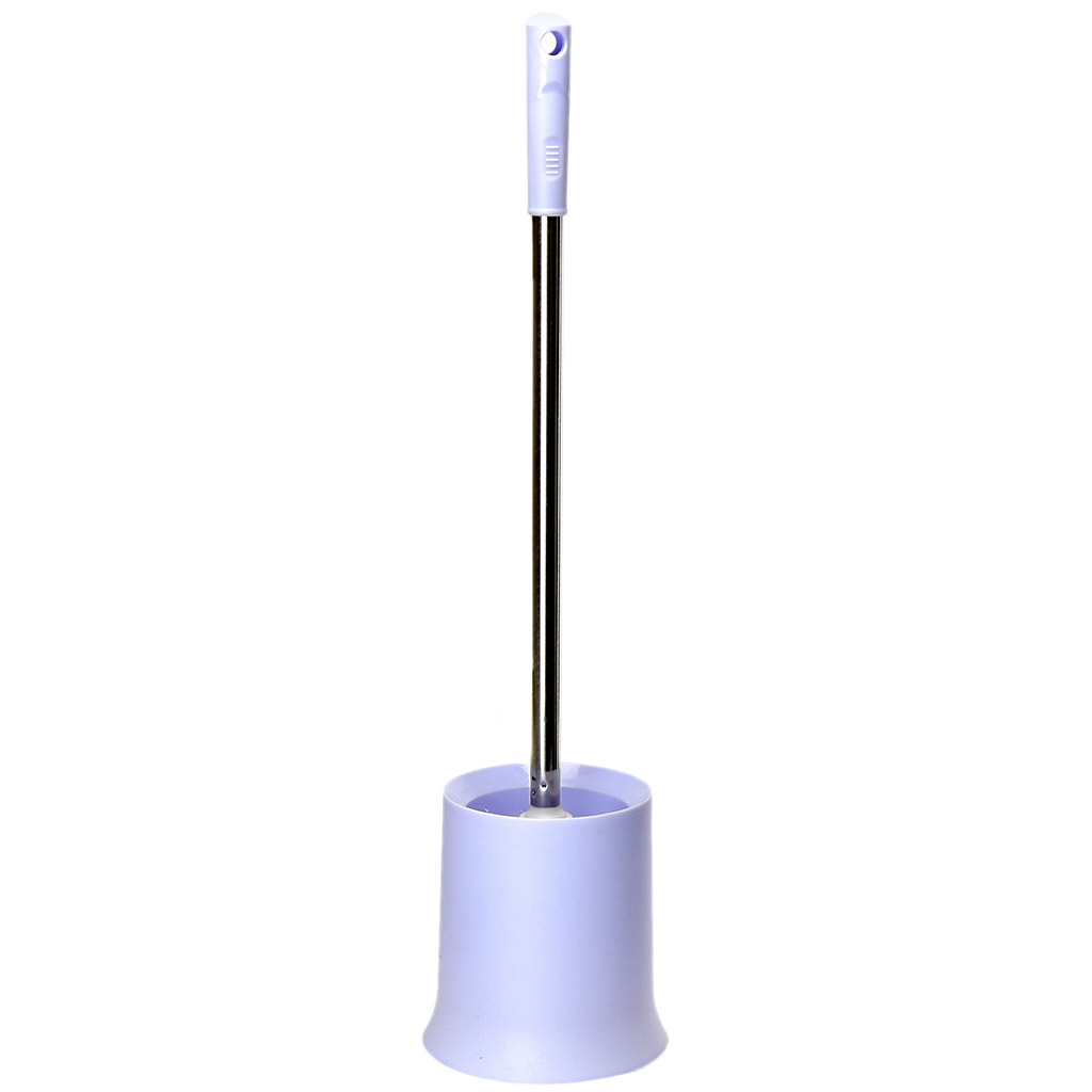 Ерш унитазный пластмассовый со съемной ручкой из нержавеющей стали "Колор матовый" 49см, с подставкой д12,5см h13,5см, голубой (Китай)
