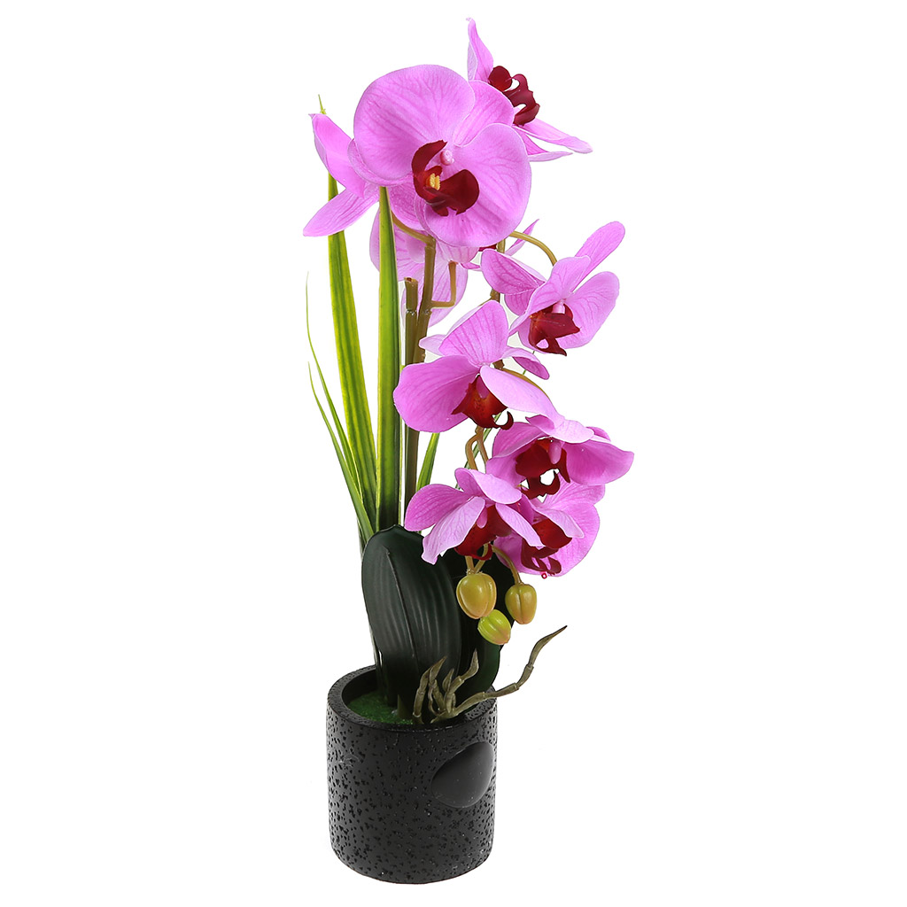 Цветочная композиция "Орхидея" 44см, в керамическом кашпо д9,5см h9,5см, цвет сиреневый (Китай)