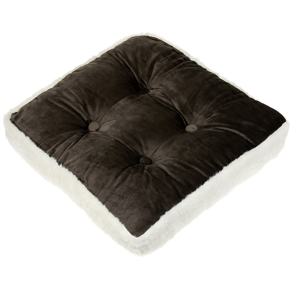 Подушка для сиденья 40х40х7см "Лапландия" кант из искусственного меха, коричневый, велюр, 100% полиэстер (наполнитель синтепон) (Китай)