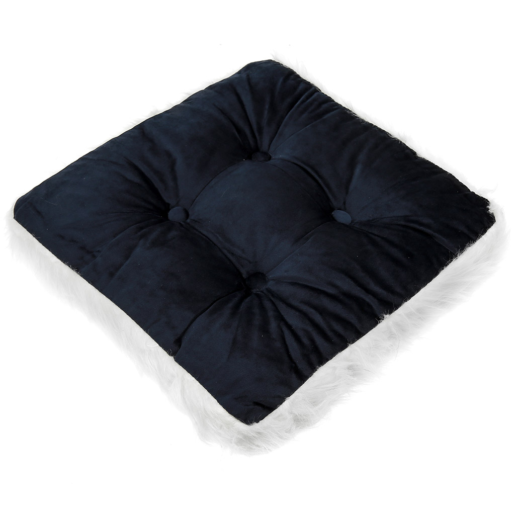 Подушка для сиденья 40х40х7см "Исландия" кант из искусственного меха, синий, велюр, 100% полиэстер (наполнитель синтепон) (Китай)