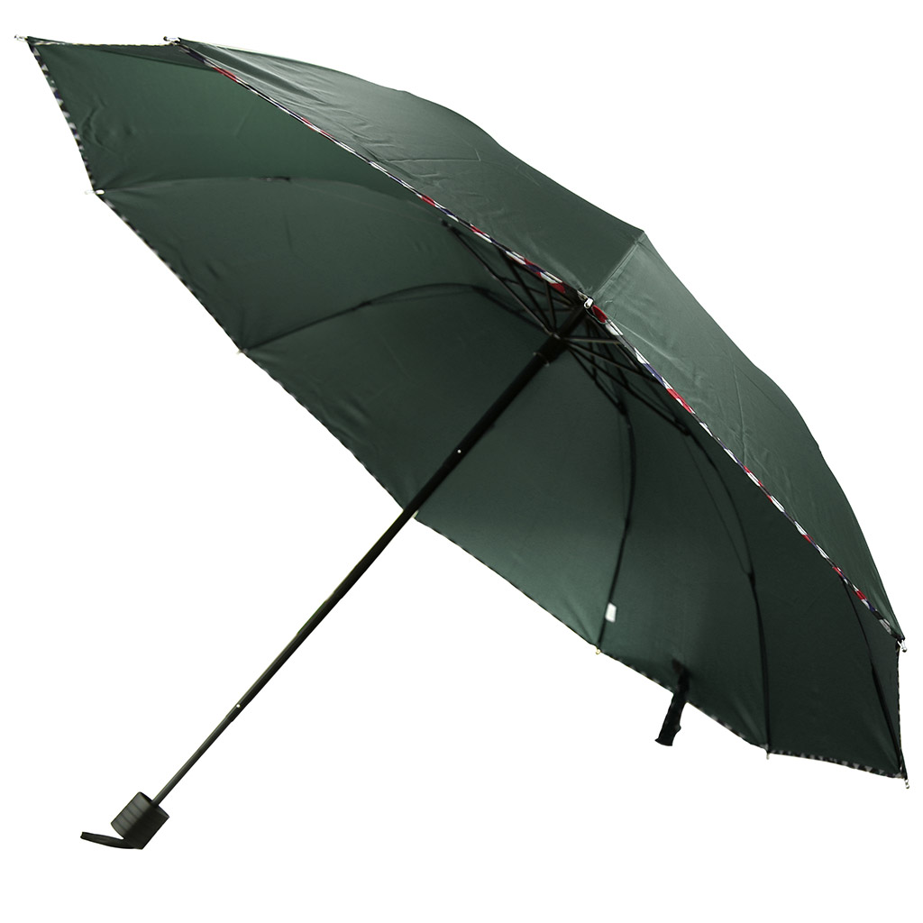 Зонт механический "Принт" ткань эпонж (полиэстер), 10 лучей, для купола 110см, 3 сложения, 28см в сложенном виде, пластмассовая ручка, зеленый, 400гр (Китай)