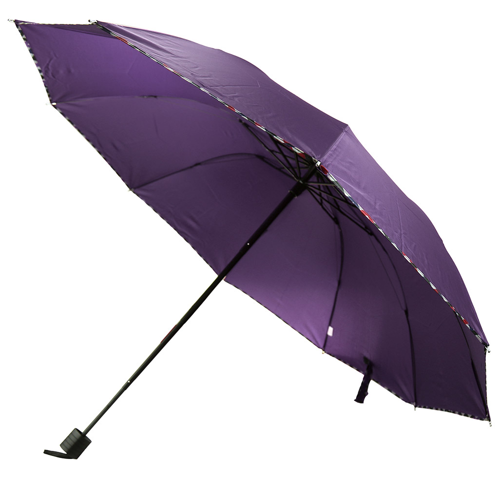 Зонт механический "Принт" ткань эпонж (полиэстер), 10 лучей, для купола 110см, 3 сложения, 28см в сложенном виде, пластмассовая ручка, фиолетовый, 400гр (Китай)