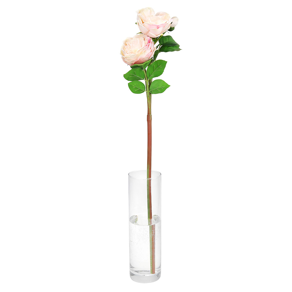 Цветок "Роза" цвет - розовый, 65см, 2 цветка, 1 бутон (Китай)