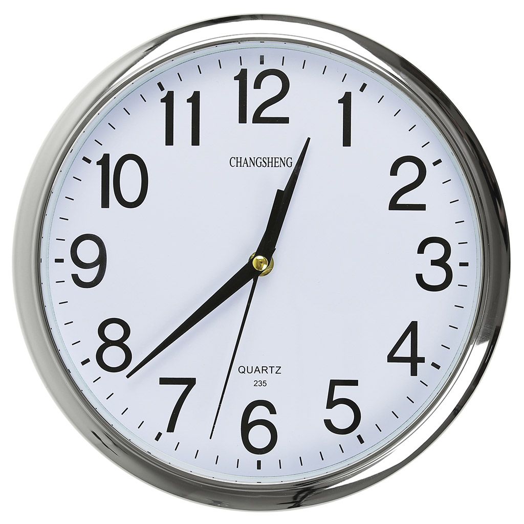 Часы настенные "Сандал" д26х4,2см, мягкий ход, циферблат белый, пластм. серебро (Китай)