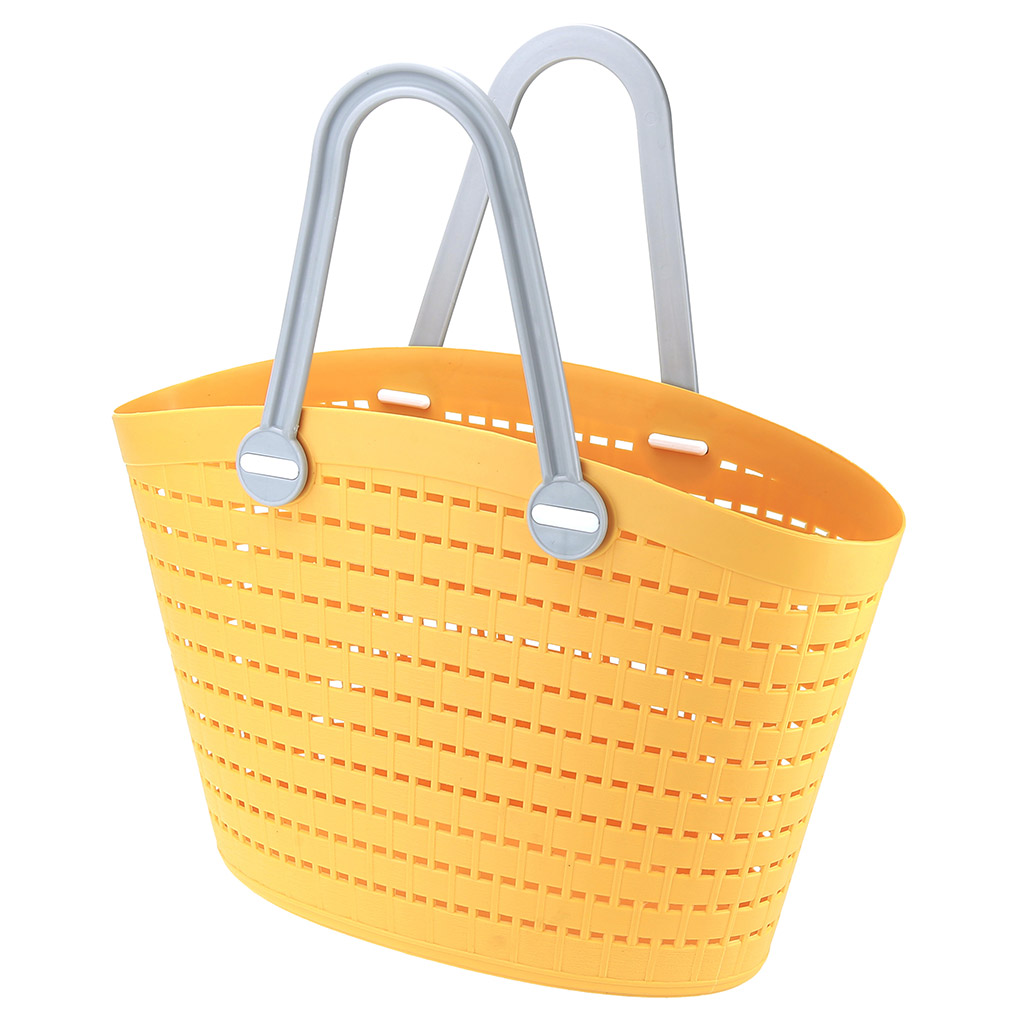 Корзина-сумка пластмассовая "Береста" 39,5х13см h25см, мягкая, желтый, с длинными серыми ручками (h с ручками 40см) (Китай)