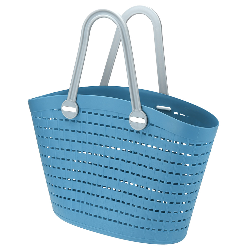 Корзина-сумка пластмассовая "Береста" 39,5х13см h25см, мягкая, синий, с длинными серыми ручками (h с ручками 40см) (Китай)