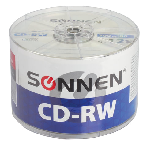 Диски CD-RW SONNEN 700 Mb 4-12x Bulk (термоусадка без шпиля), КОМПЛЕКТ 50 шт., 512578