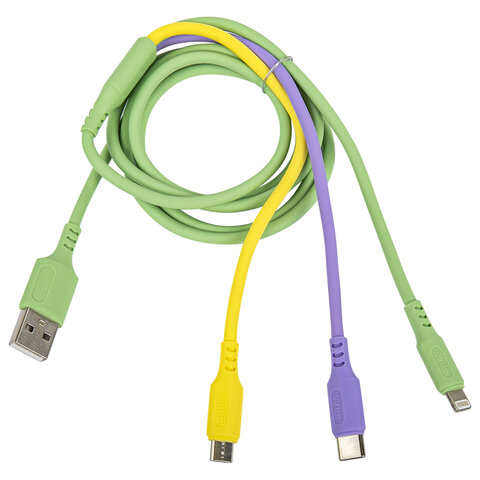 Кабель для зарядки 3 в 1 USB 2.0-Micro USB/Type-C/Lightning, 1 м, SONNEN, медь, 513562
