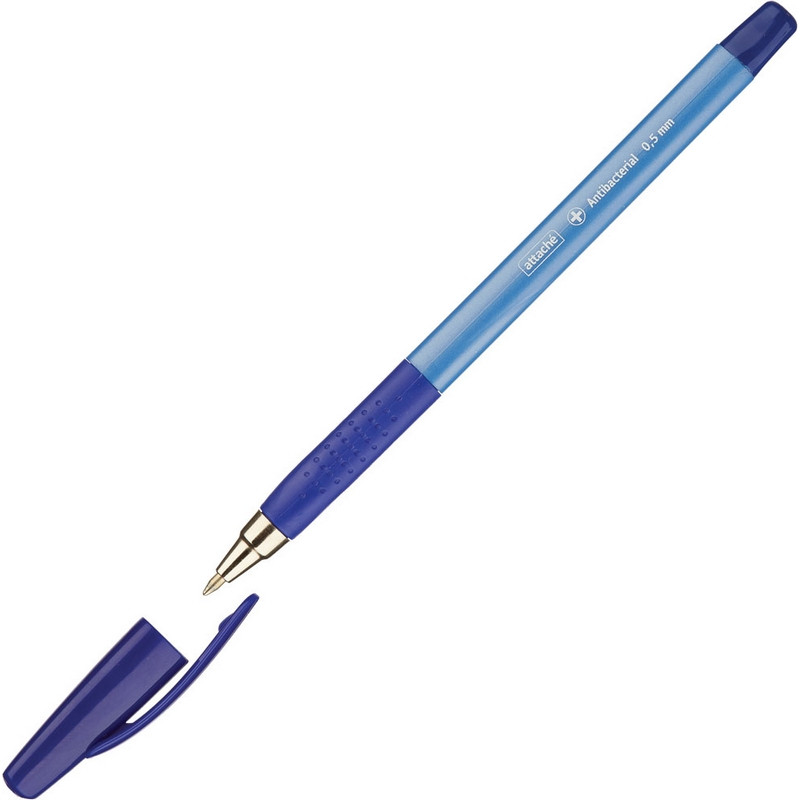 Ручка шариковая Attache Antibacterial А05 масляная, треуг, манж, 0,5мм,синя