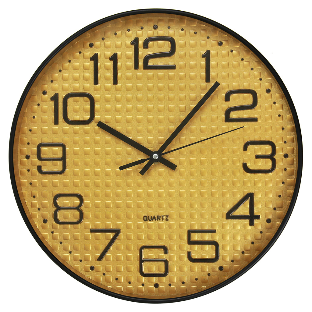 Часы настенные "Рельеф" д30х4,8см, мягкий ход, циферблат золото, пластм. черный (Китай)