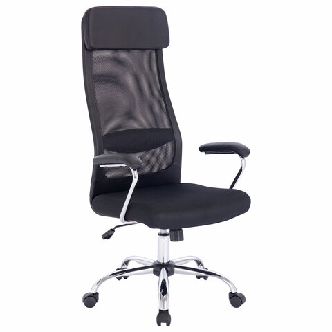 Кресло офисное BRABIX Flight EX-540, хром, ткань TW, сетка, черное, 532515