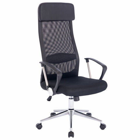 Кресло офисное BRABIX Flight R EX-541, хром, ткань TW, сетка, черное, 532517