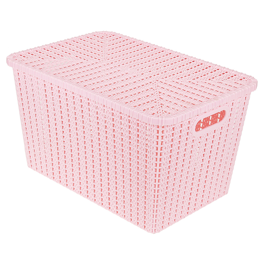 Корзина пластмассовая для хранения "Уралочка" 36х25см h20см, с крышкой, с ручками, розовый (Китай)