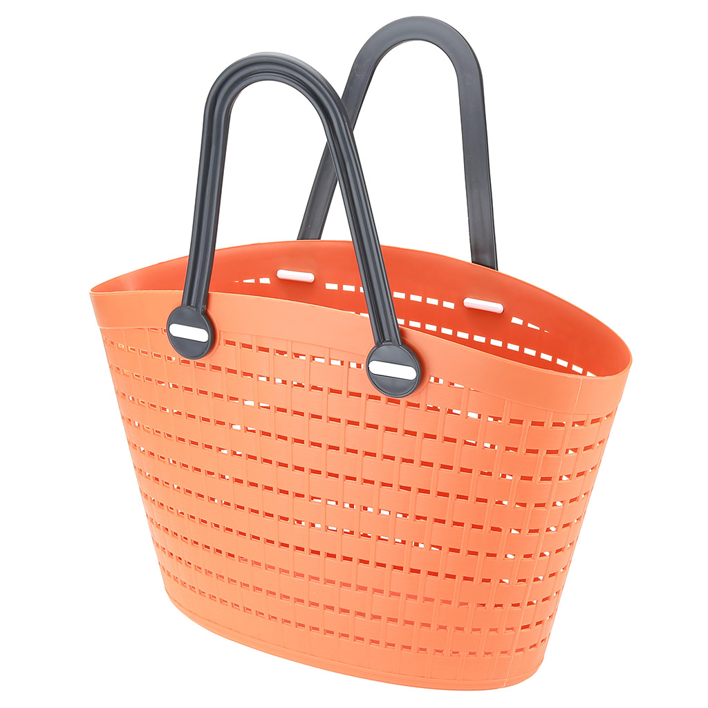 Корзина-сумка пластмассовая "Береста" 39,5х13см h25см, мягкая, оранжевый, с длинными темно-серыми ручками (h с ручками 40см) (Китай)