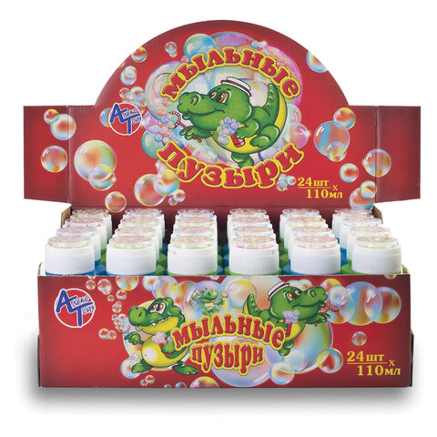 Мыльные пузыри Крокодил с игрушкой на крышке, 110 мл, дисплей 24 шт., АЛЕКС ТОЙЗ, 15026
