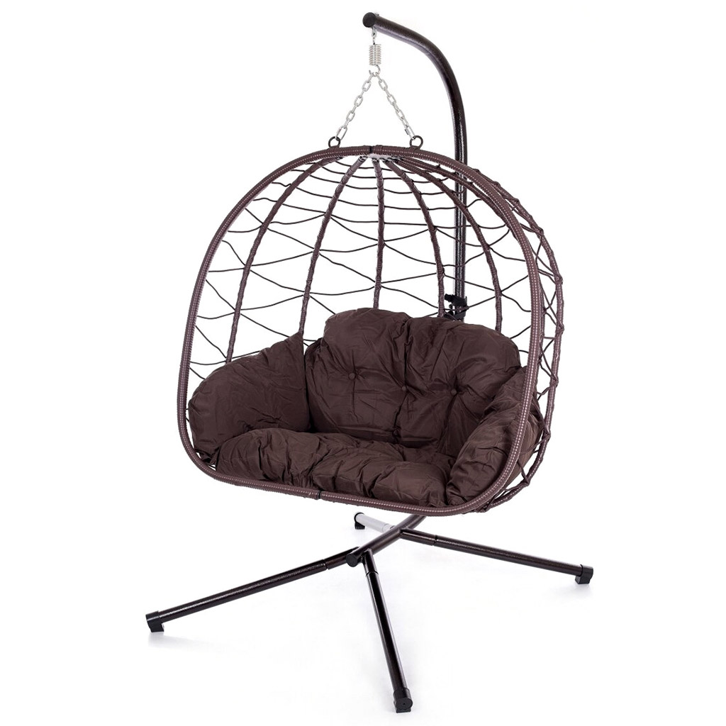 Кресло подвесное, металлический каркас - 195х95см, цвет - черный, кресло 116х68х124см - искусственный ротанг, цвет - черный, подушка - сиденье, цвет - серый, максимальная нагрузка 180 кг (Китай)