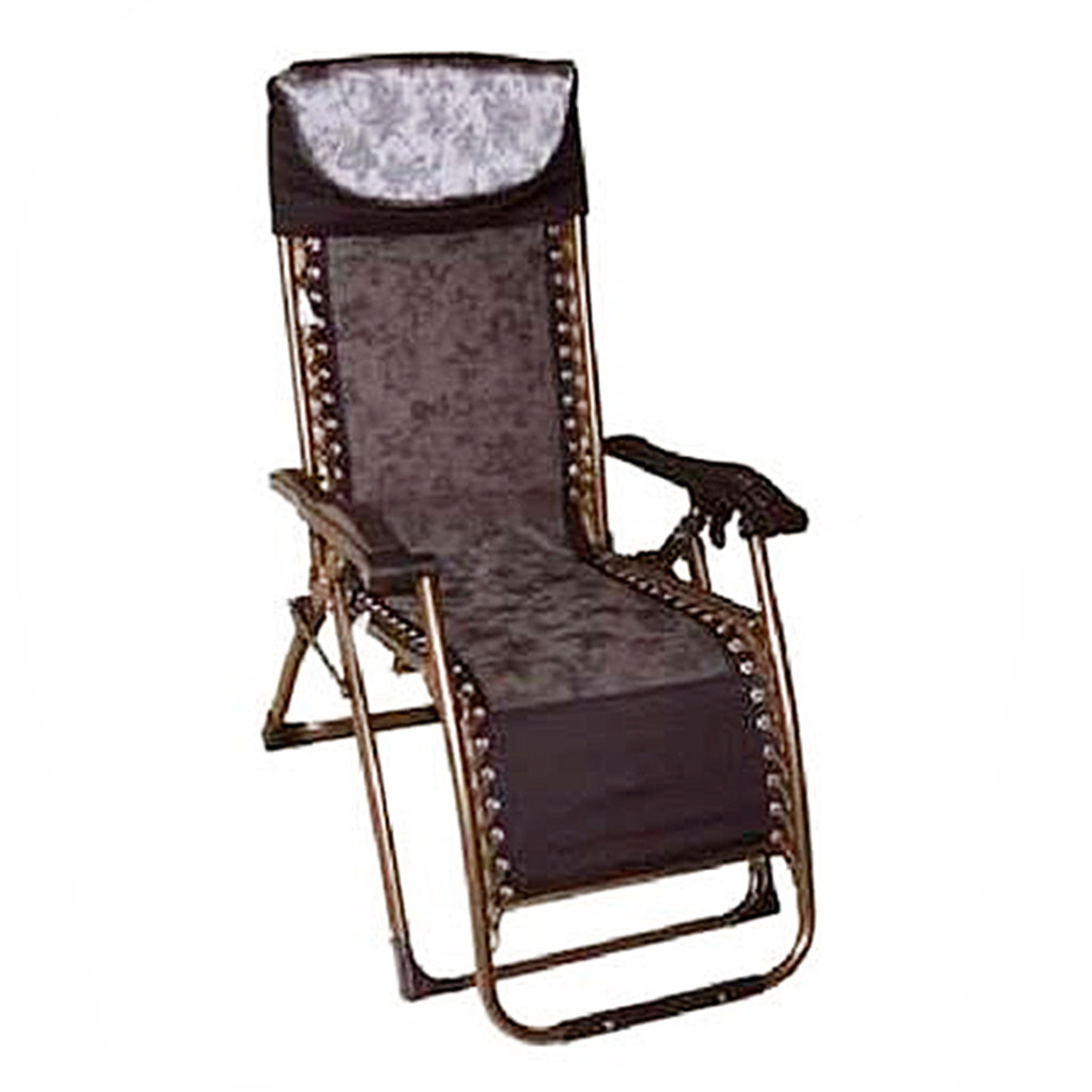 Кресло-шезлонг складное окрашенное, металлический каркас 85-160х65х110-85см, цвет - коричневый металлик, обивка из плотной сетки ПВХ, подушка-подголовник, подлокотники пластм., труба-4х2см, макси