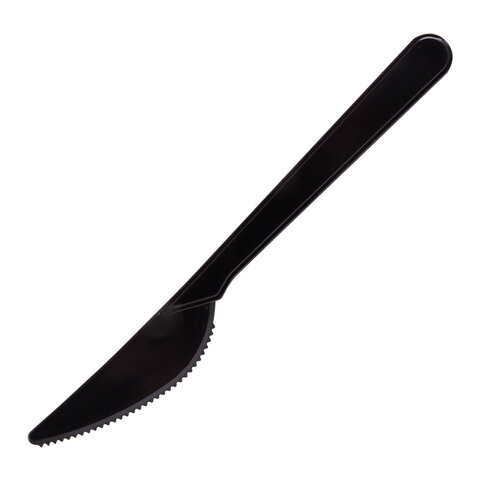 Нож одноразовый пластиковый 180 мм, черный, КОМПЛЕКТ 50 шт., ЭТАЛОН, БЕЛЫЙ АИСТ
