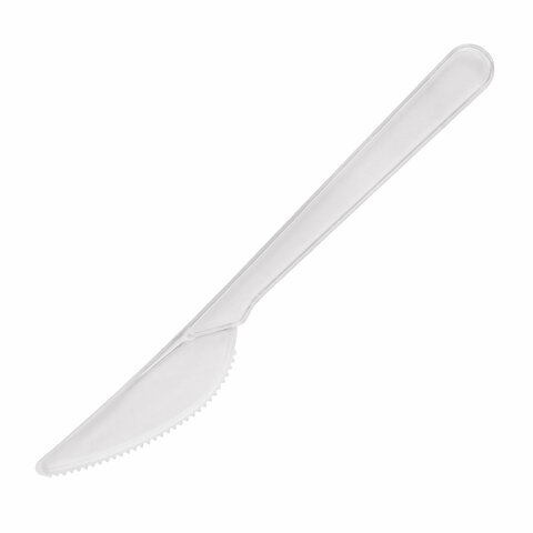 Нож одноразовый пластиковый 180 мм, прозрачный, КОМПЛЕКТ 50 шт., ЭТАЛОН, БЕЛЫЙ АИСТ,
