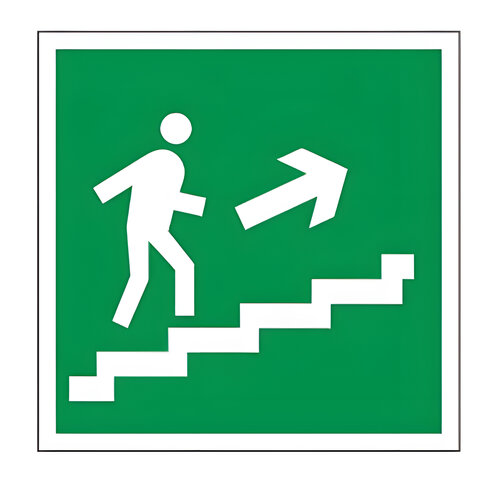 Знак эвакуационный Направление к эвакуационному выходу по лестнице НАПРАВО вверх, квадрат 200х200 мм, самоклейка, 610020/Е 15