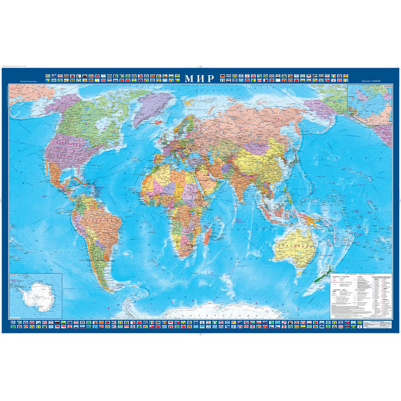 Настенная карта Мир политическая 1:34млн.,1,0х0,7м.