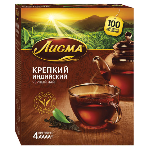 Чай ЛИСМА Крепкий, черный, 100 пакетиков по 2 г