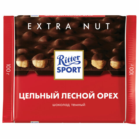 Шоколад RITTER SPORT Extra Nut, темный, с цельным лесным орехом, 100 г, Германия, 7026