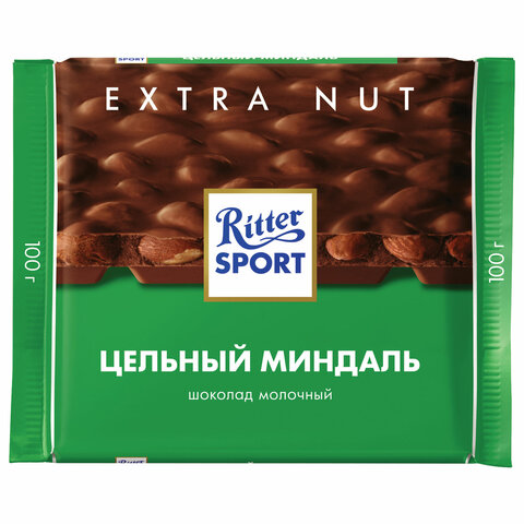 Шоколад RITTER SPORT Extra Nut, молочный, с цельным миндалем, 100 г, Германия, 7036