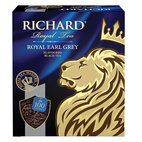 Чай RICHARD Royal Earl Grey, черный с бергамотом, 100 пакетиков по 2 г, 610250