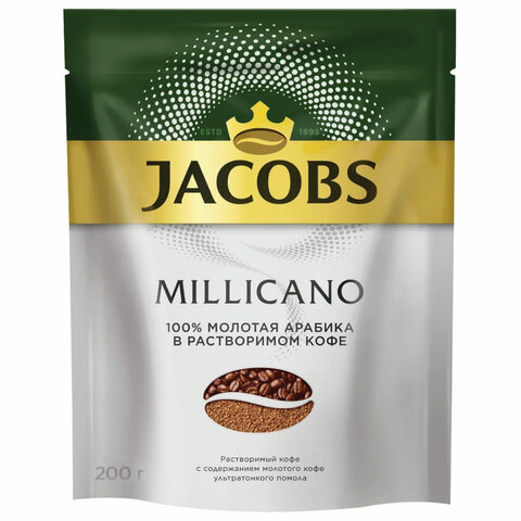 Кофе молотый в растворимом JACOBS Millicano, сублимированный, 200 г, мягкая упаковка, 8052484