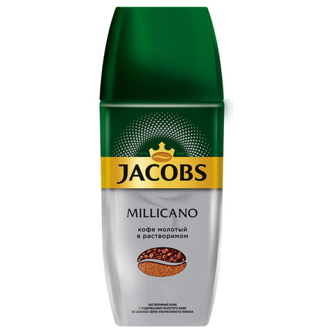 Кофе молотый в растворимом JACOBS Millicano, сублимированный, 160 г, стеклянная банка, 8052510