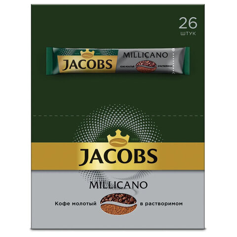Кофе растворимый JACOBS Millicano, сублимированный, КОМПЛЕКТ 26 пакетиков по 1,8 г, 4251154