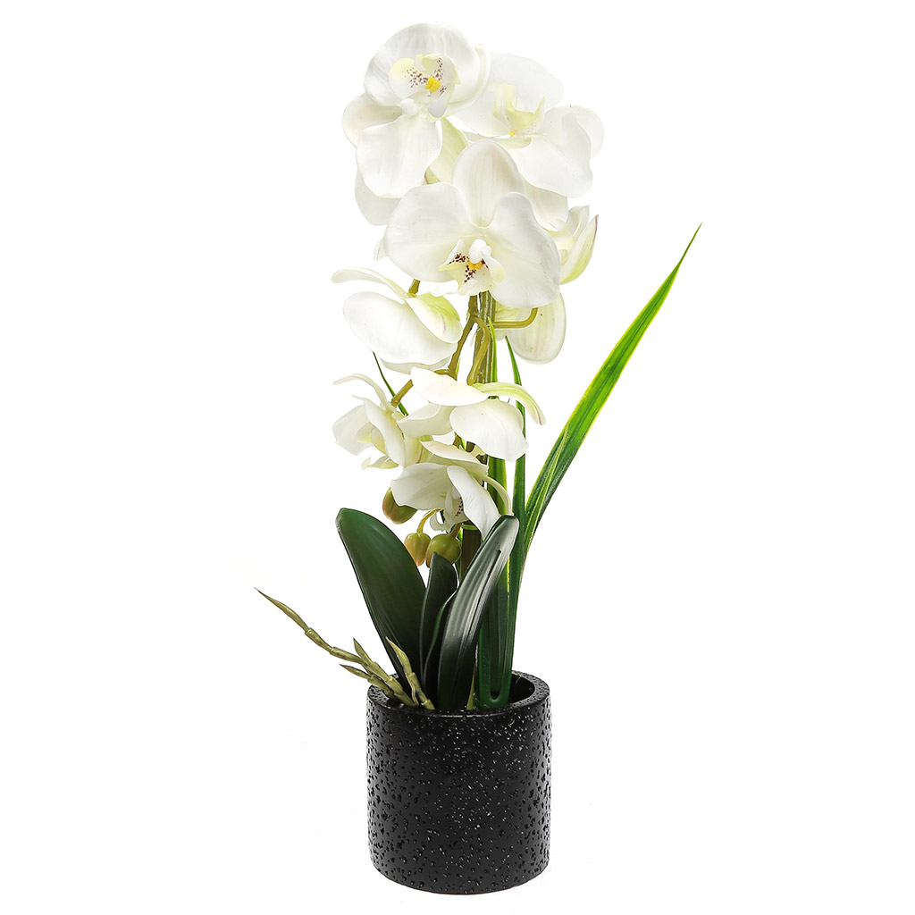 Цветочная композиция "Орхидея" 44см, в керамическом кашпо д9,5см h9,5см, цвет белый (Китай)