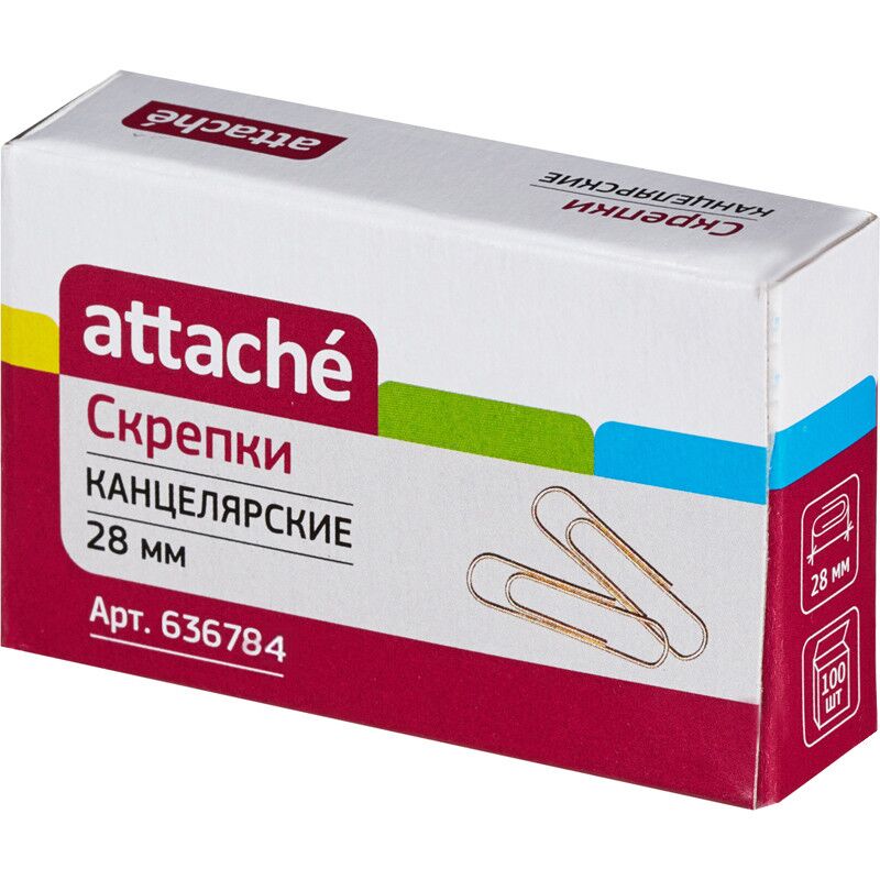 Скрепки Attache 28 мм., золотистые металлические 100 шт. в карт.уп